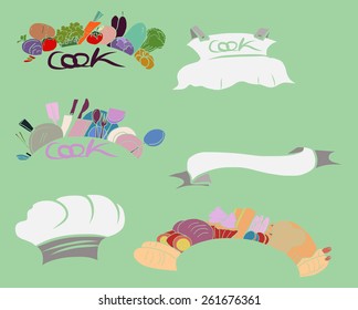 vintage cooking set vector and Vegetable label set