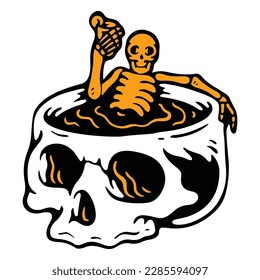 vintage cool skull. t shirt design or sticker,apparel isolated.