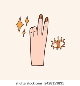 Vintage cool vibes hand sign. Vector retro hand drawn groovy illustration posters t-shirts and stickers
