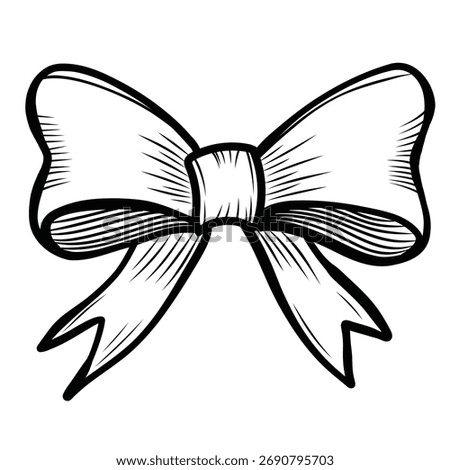 Vintage coquette  bow hand-drawn vector illustration. Whimsical accessory silhouette in sketch style. Line art clip art black and white retro engraving.