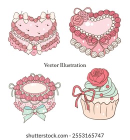 Vintage Coquette Cake Doodle, Vector Illustration