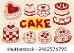Vintage Coquette Cake Outline Clipart, Coquette cake line art, vintage outline, coquette cake , wedding, birthday ,Heart, Pink Cake ClipArt, coquette clipart