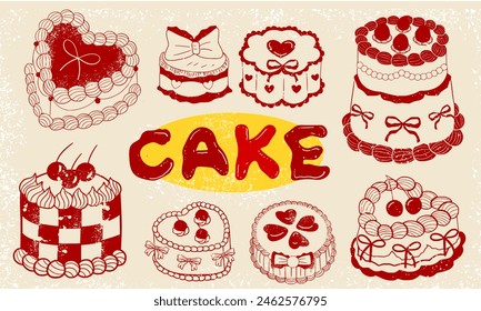Vintage Coquette Cake Outline Clipart, Coquette cake line art, vintage outline, coquette cake , wedding, birthday ,Heart, Pink Cake ClipArt, coquette clipart
