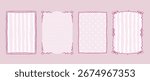 Vintage Coquette Frame Border Set for Greeting Card, Wedding And Birthday Party, Picnic Invitation In Pink Cute Elegant Coquette Lines Stripped Style