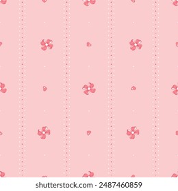 Vintage Coquette Pattern. Vector Cute Seamless Pink Pattern with Ribbon Bows and Hearts. 