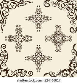 Vintage corner art set for different design