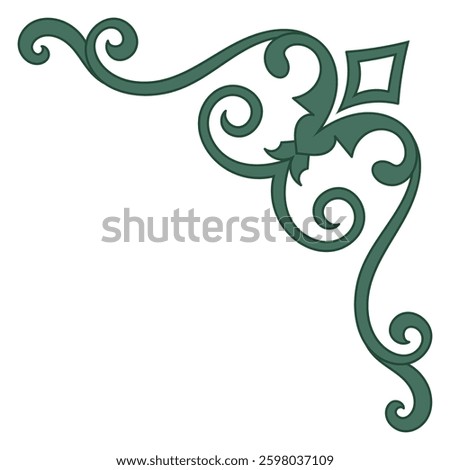 Vintage corner, curled lines, green corner for graphic elements