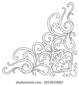 Vintage corner elements featuring colored lines and scrolls for creating vintage frames; intricate line work.
