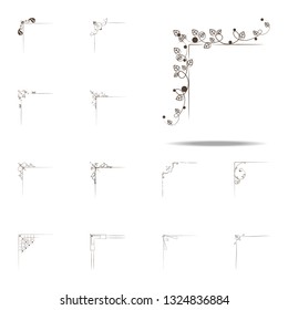 Vintage corner, swirls, filigree ornate frames, design elements icon. Corner border icons universal set for web and mobile
