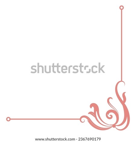 Vintage corner, thin line Victorian Middle Ages Fancy pink monogram frames, design elements collection, abstract icons, simple symbols of flowers.