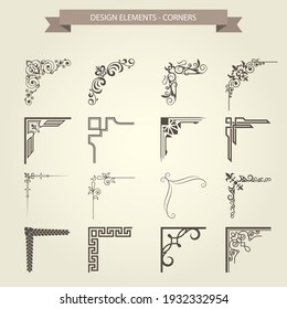 Vintage corner vignettes set - frame border flourish pattern