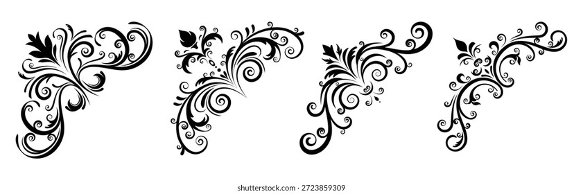 Antiguas esquinas marcos, Elementos divisores decorativos. Ilustración vectorial de diseño de Boda