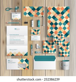 Vintage corporate identity template design with color squared pattern. Business stationery