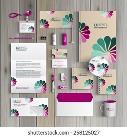 Vintage corporate identity template design with flowers. Business stationery