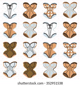 Vintage corsets pattern on the hearts background