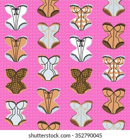 Vintage corsets seamless pattern on pink background