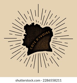 Vintage Cote d'Ivoire map with grunge texture and emblem. Cote d'Ivoire vintage print for t-shirt. Trendy Hipster design. Vector illustration