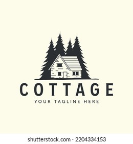 vintage cottage house and tree style logo vector illustration icon template design. barn, cabin, lodging logo design