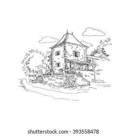 vintage cottage vector hand drawn illustration