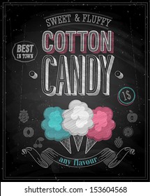 Vintage Cotton Candy Poster - Chalkboard. Vector illustration.