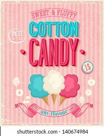Vintage Cotton Candy Poster. Vector Illustration.