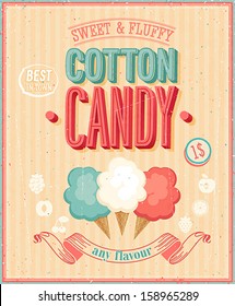 Vintage Cotton Candy Poster. Vector Illustration.