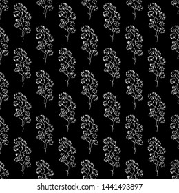 Vintage cotton seamless vector drawn, great design for any purposes. Freehand sketch vector illustration. Seamless pattern simple design. Cotton black background. Botanical pattern. Line art.