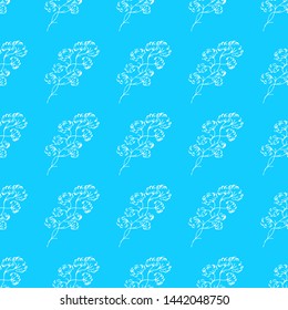 Vintage cotton seamless vector drawn, great design for any purposes. Freehand sketch vector illustration. Seamless pattern simple design. Cotton blue background. Botanical pattern. Line art.