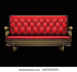 Sofá antiguo. Ilustración vectorial en técnica de grabado de elegante sofá de cuero de estilo retro.