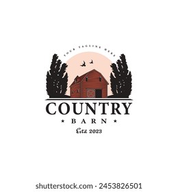 Vintage country barn vector logo design illustration