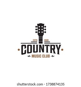 Vintage Of Country Guitar Music Club Western Retro Saloon Bar Cowboy Logo Design