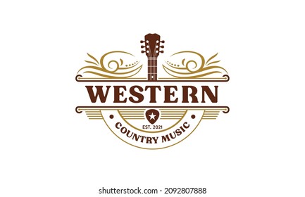 Vintage country western music logo emblem design template