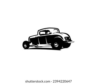 Vintage coupe car from 1932. isolated white background with view from behind. premium vector design for logo, badge, emblem. available in eps 10