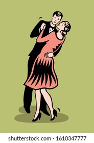 Vintage couple dancing. Vector illustration.