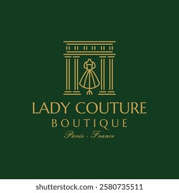 Vintage Couture Boutique Lineart Logo. Classic Gate with Mannequin Couture, perfect for your fashion brand or company identity