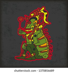 Vintage cover with mayan god of death, Ah Puch. Eps 10 vector file.