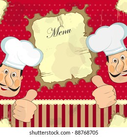 vintage cover menu - chef on grunge background