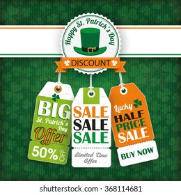 Vintage cover with price stickers for St. Patrick's Day. Eps 10 vector file.