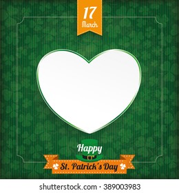 Vintage cover with ribbon, heart and frame for St. Patrick's Day. Eps 10 vector file.