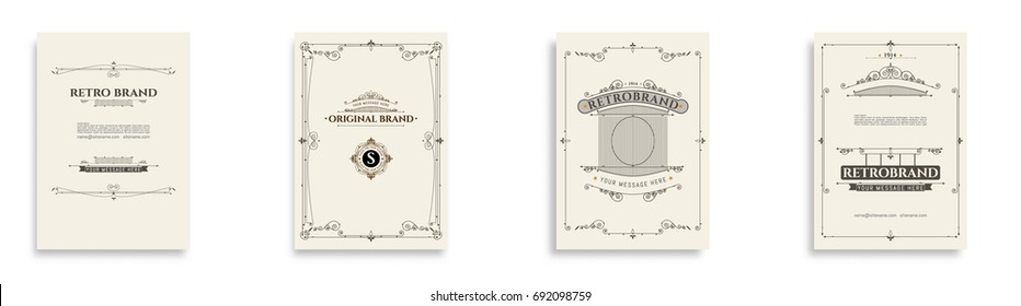 Vintage covers. Flourishes calligraphic emblem template and place for text. Stylish retro frames and design for books, presentations, postcards