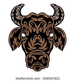 Vintage cow face. Heading vintage style Isolated on a white background. Design element for logo, badge, tattoo, t-shirt, banner, poster.