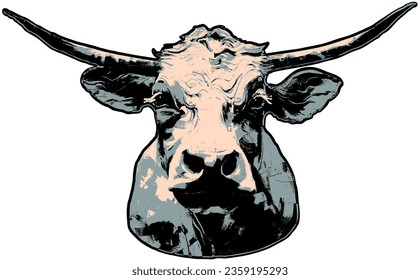 Vintage cow head artistic logo vector drawing, hand drawn retro engraving illustration for label and poster