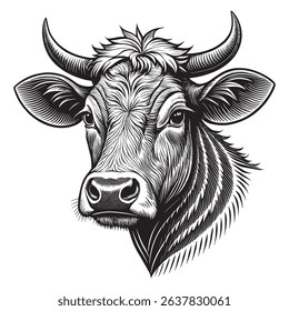  Vintage Cow Head Illustration Isolated on Transparent Background