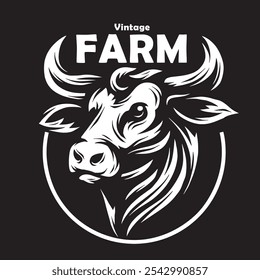 Vintage cow head illustration for logo and patch needs