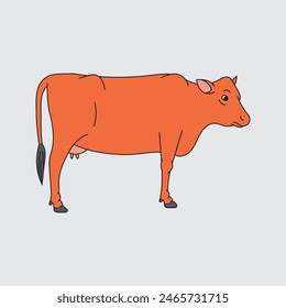 Vintage Cow Side. Cartoon Style. Vector