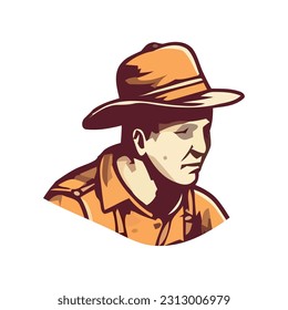 vintage cowboy avatar looking at icon isolated