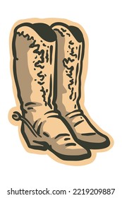 Vintage cowboy boots - hand drawn illustration