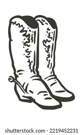 Vintage cowboy boots - hand drawn illustration - Out line