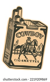 Vintage cowboy Cigarette pack - hand drawn illustration