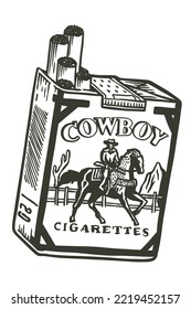 Vintage cowboy Cigarette pack - hand drawn illustration - Out line